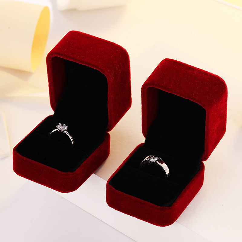 Velvet Jewelry Box - Square Red Engagement Velvet Earring Ring